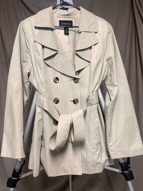 London Fog Women's Cream Double-Breasted Trench Coat raincoat XL